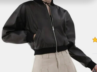 No Boundaries Bomber Zip Jacket Juniors Size S Black Faux Leather --L4--