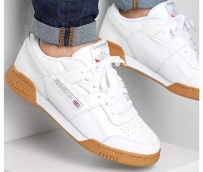 Reebok Size 7.5 Workout Plus White, Leather Running Trainers Shoes