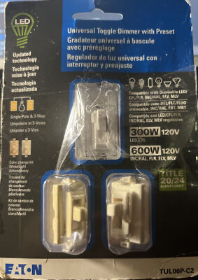 Eaton TUL06P-C2-KB-LW Toggle Dimmer, Polycarbonate, 120 Volt Brand New Tan White