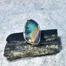 Boulder Opal Ring, 925er Silber, Edelsteinrin...