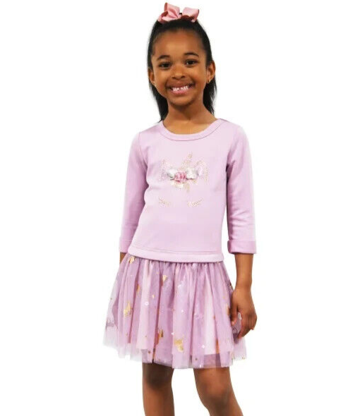 Zunie Girls' Long Sleeve Dropwaist Tutu Dress, Purple, Sz 2T