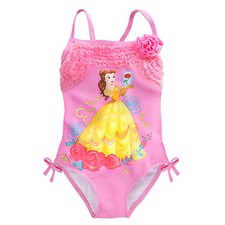 NWT Disney Store Princess Belle Swimsuit Beauty and The Beast UPF 50 Girls