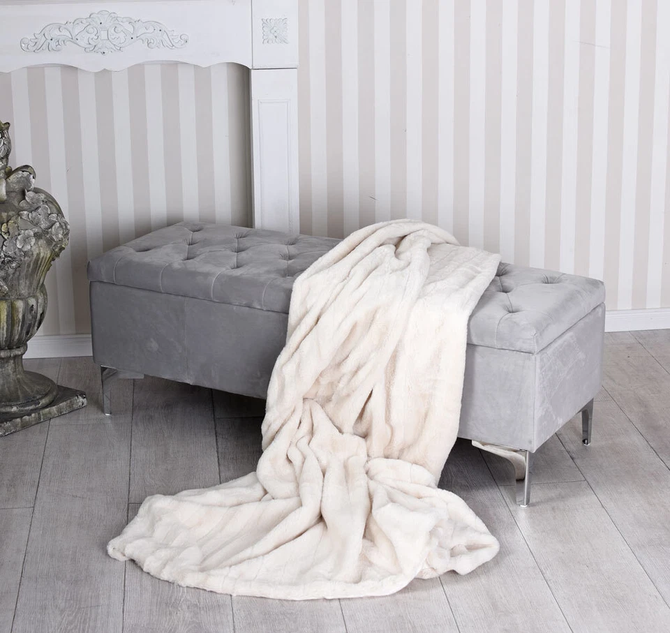 Sitzbank mit Stauraum Grau Samtbank Polsterbank Truhe Sitztruhe Chesterfield - Bild 4 von 4