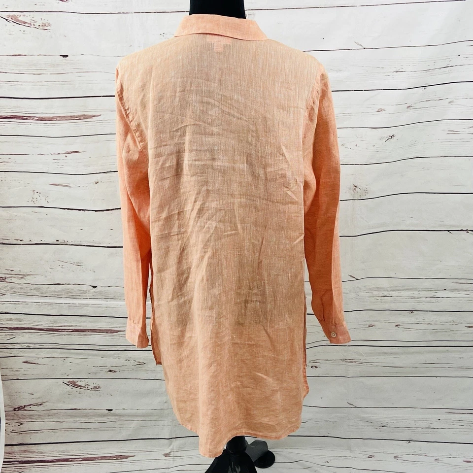 Top Jill Mujer Grande Naranja Túnica Abotonada 100% Lino Sin Mangas Love Linen Foto 4 de 4