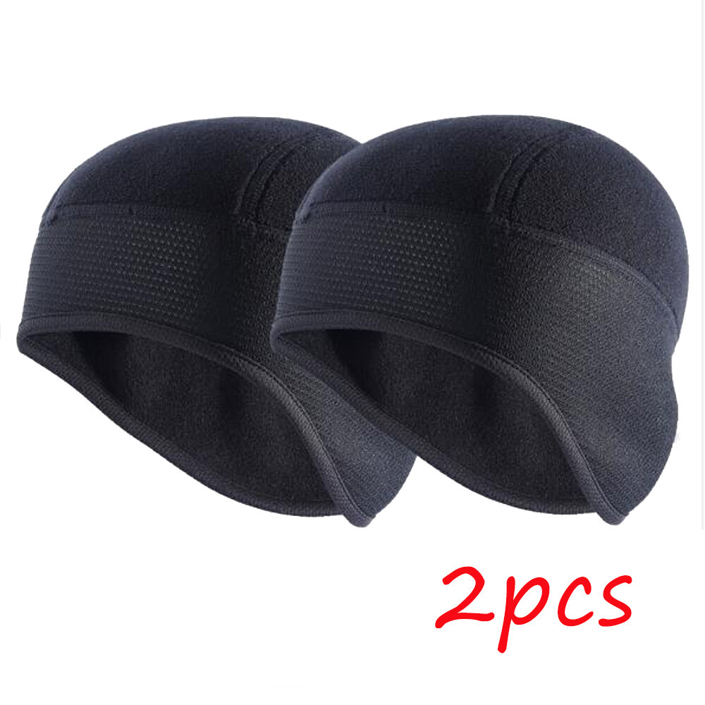 2PCS Winter Thermal Fleece Skull Cap Helmet Liner Beanie for Men Women - Black
