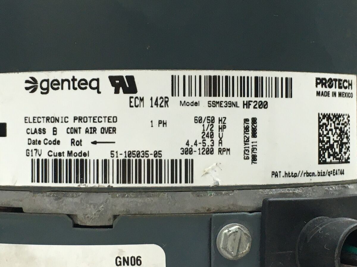 Genteq ECM 142R 5SME39NLHF200 1/2HP 240V 51-105035-05 Motor Genteq ECM 142R 5SME39NLHF200 1/2HP 240V 51-105035-05 Motor