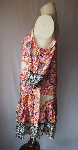 Artelier Nicole Miller 100% Silk Dress Cold Shoulder Peplum Boho Colorful L $330 - Picture 2 of 9