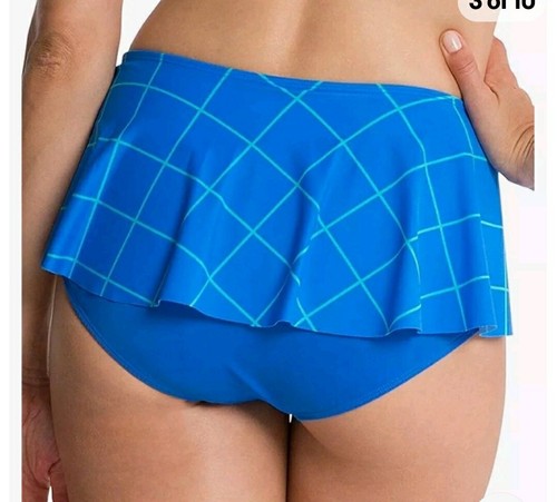 Nwt SPANX Flirty Skirted Swim Bottom Blue Geometric Shapewear Size 10 Free Ship - Picture 2 of 7