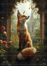 Red Fox Floral Portrait Whimsical Victorian Animal Fairytale Fine Art Print y03