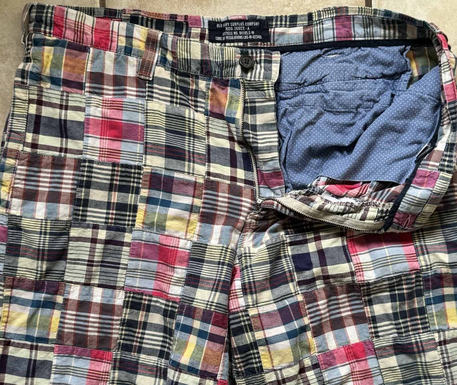 OLD NAVY Plaid Patchwork Madras Flat Front Slash … - image 3