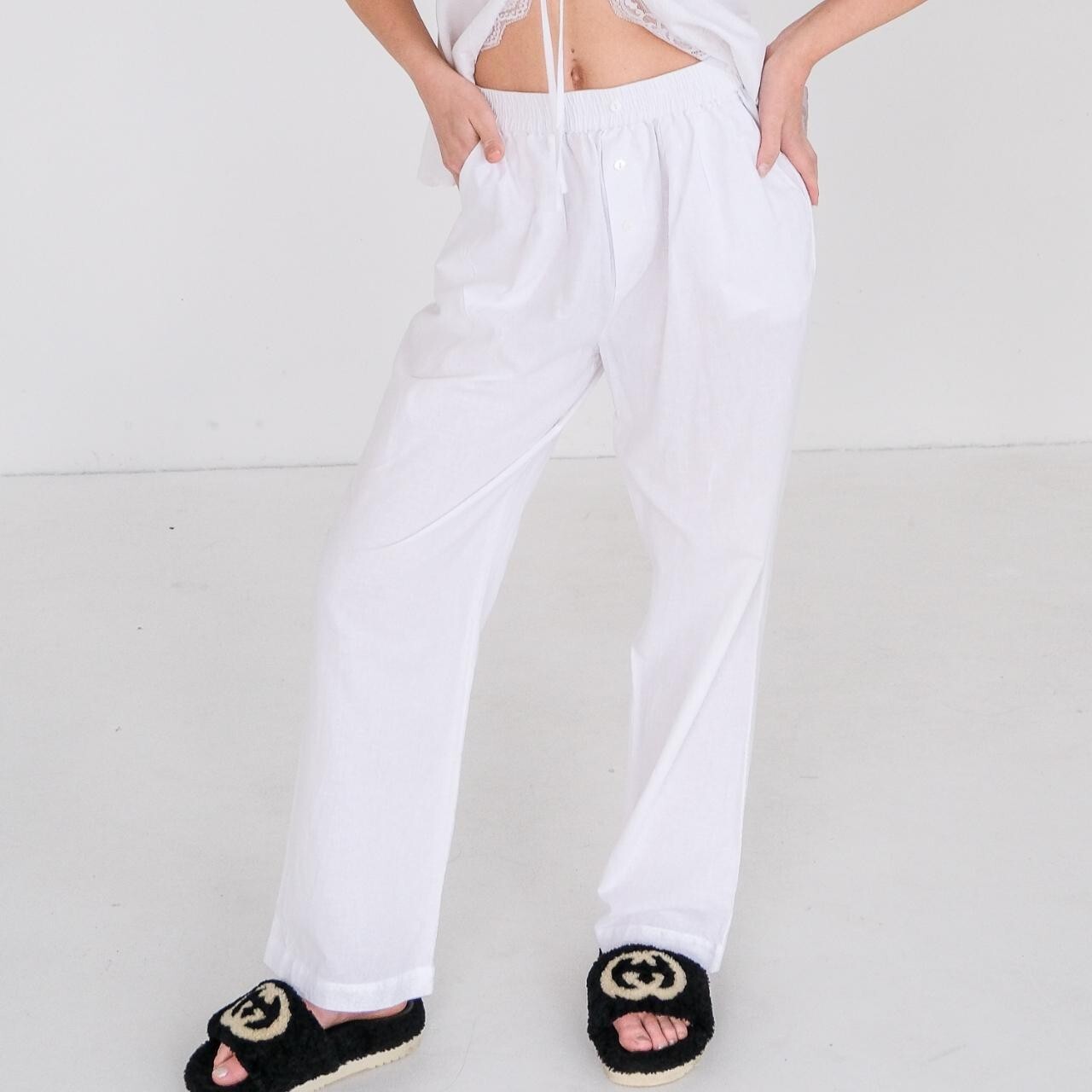 Maison Essentiele Optic White Cotton-Linen Wide Leg Pants, Size XS, RRP: $275.00