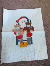 Collectible Needlepoint Sampler Cross Stitch Santa Holding Bears Small CUTE