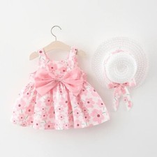 Kids Dress Outfit Set Baby Girls Floral Clothes Top Summer Hat Hats