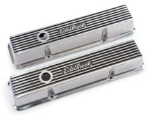 1958-86 Sbc Chevy Edelbrock Finned Aluminum Valve Covers Short 327 350 383 400