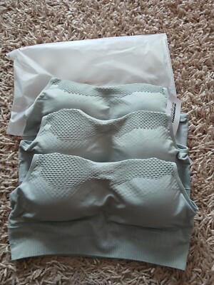 NEU 3ER PACK RUBY RUNK GRAUGRÜN BREITE TRÄGER SPORT BH - GR. L