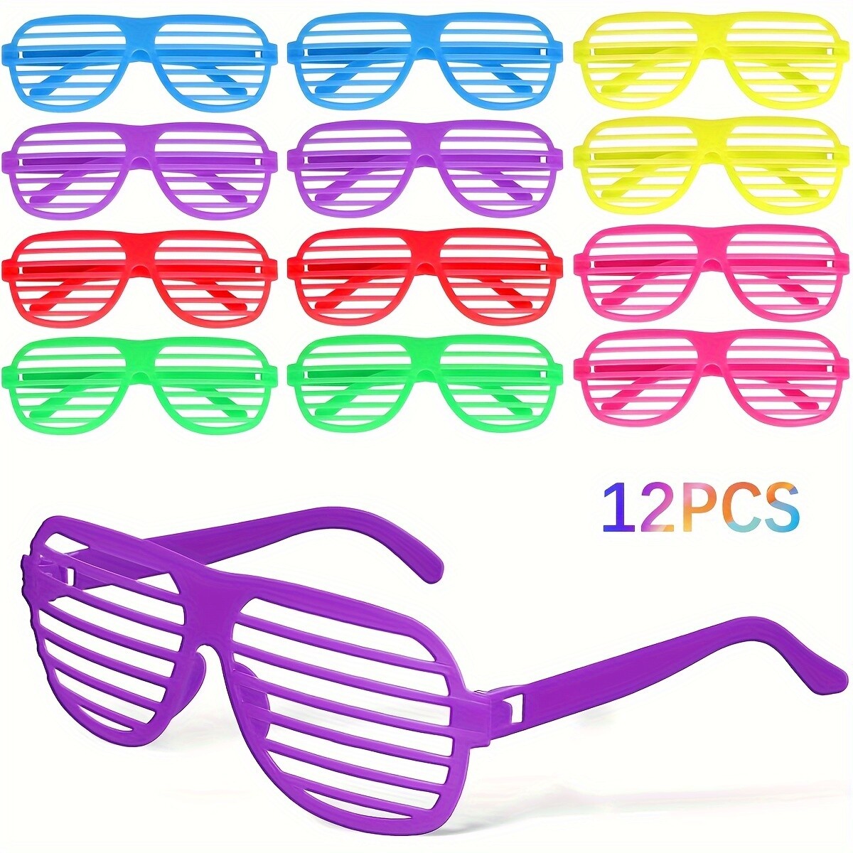 Neon Shutter Sunglasses 12-Pack 80s Disco Party Favors, Retro Costume  Fancy - Main Image