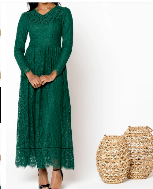 Green Zahra Lace Long Sleeve Maxi Gown Small / Green