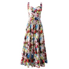 Summer Women Grace Floral Print Cotton Slip Dress Sleeveless A-line Swing Skirt