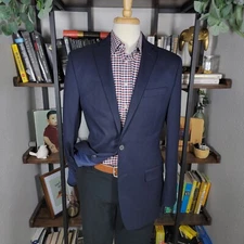 Michael Kors Men's Sport Coat Blazer Two Button Solid Navy Polyester Blend 40L