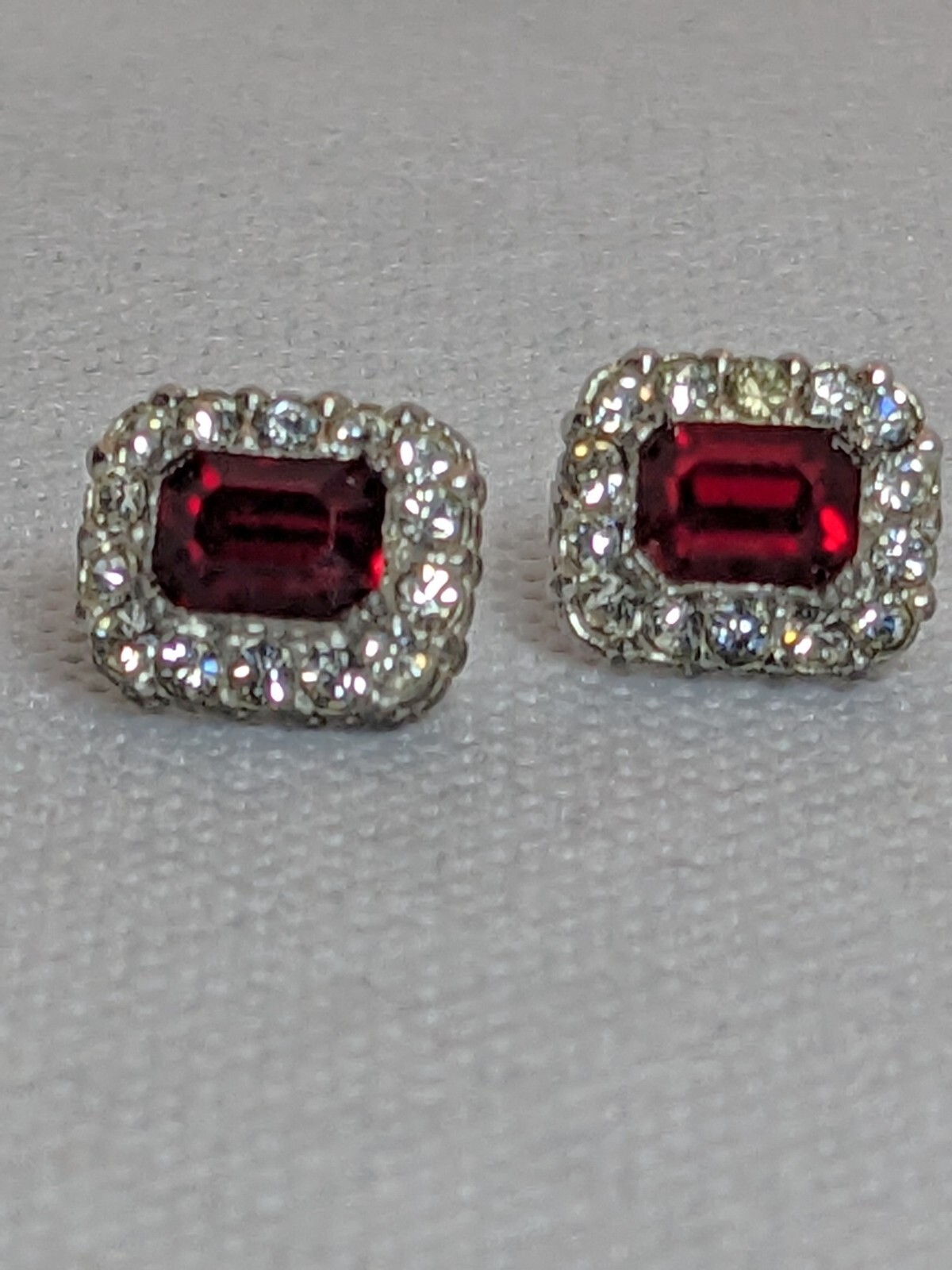 Vintage Bogoff Signed Prong Set Red & Clear Multi… - image 1