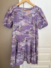 Tart Purple Hestia Tiered 100% Cotton Dress Puffed Sleeves Women's Size Medium