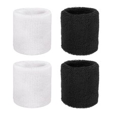 Wristbands Sweatbands, Wrist Bands 3x3In 4 Pack Black/White