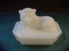 Antique Lion on Nest Milk Glass Lidded Covered Dish No Reserve CD2