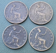 4x Victoria Half Pennies 1888 1889 1890 1893 Victorian Coin Lot E84