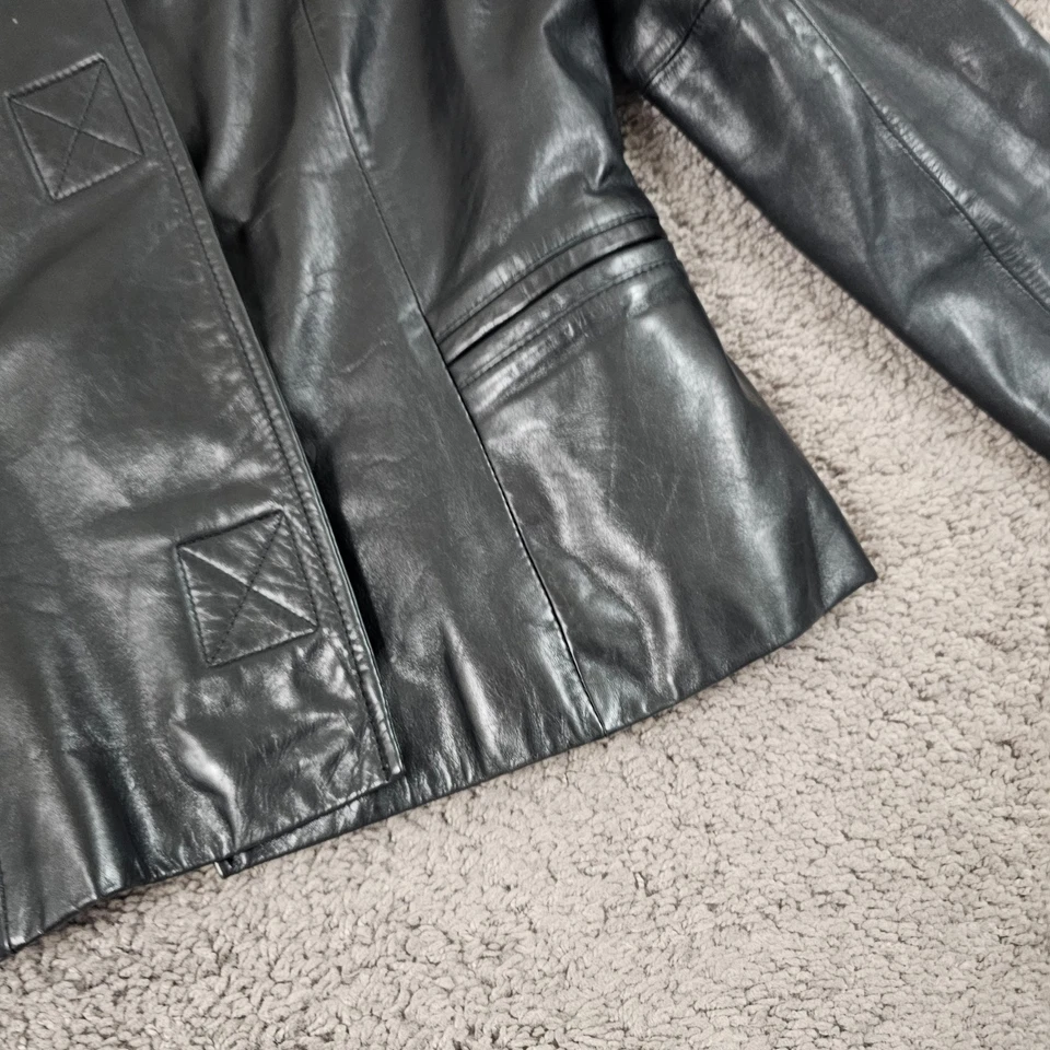 Guess Jacket Womens Medium M Black Leather Hook & Loop Lined Pockets - Image 3 of 4