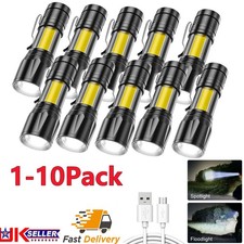 USB Rechargeable COB LED Flashlight Waterproof Camping Hiking Lamp Zoom Torch US