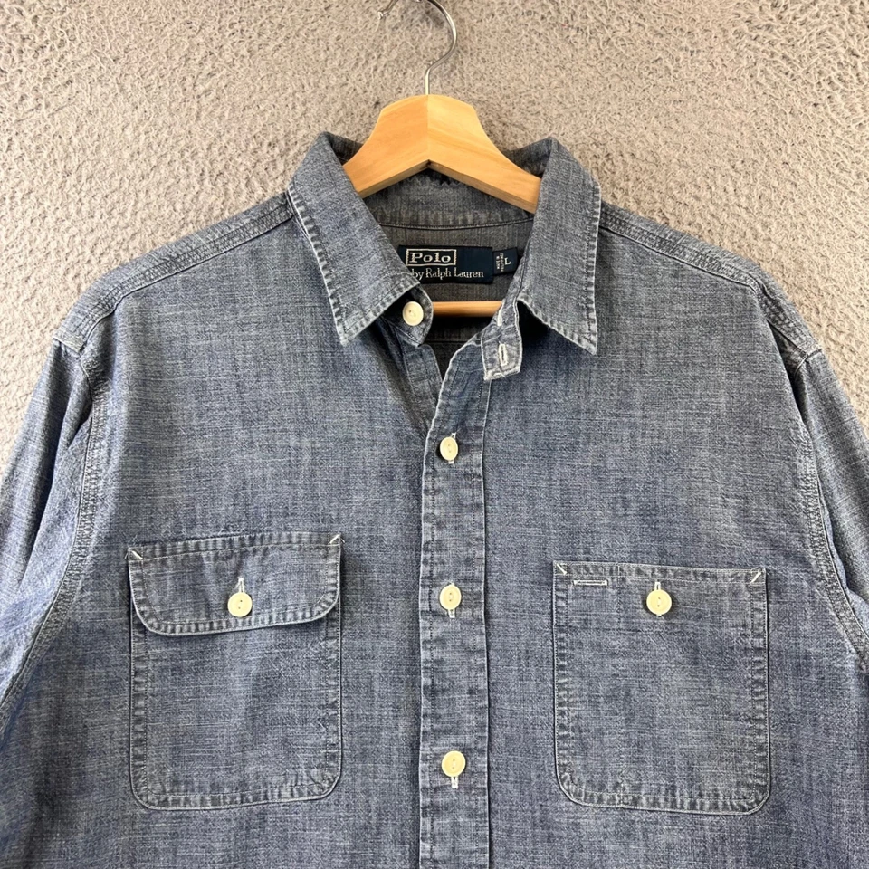 Polo Ralph Lauren Cambray Camisa de Trabajo Azul Manga Larga Para Hombre Informal Abotonada L Foto 3 de 4