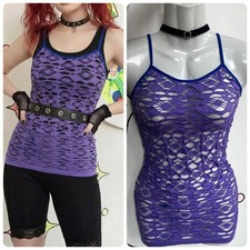 Vintage Y2K  Plum Fishnet Mesh Cyber Grunge Fairy Emo Punk Layering Top  OS