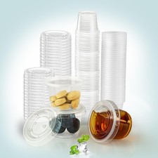 120 Sets - Small Plastic 1oz Condiment Cups with Lids, Portion Cups for Lunch