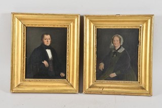 O27L11 Pair of Biedermeier Paintings on Tin Portrait Spouses Circa 1830/50