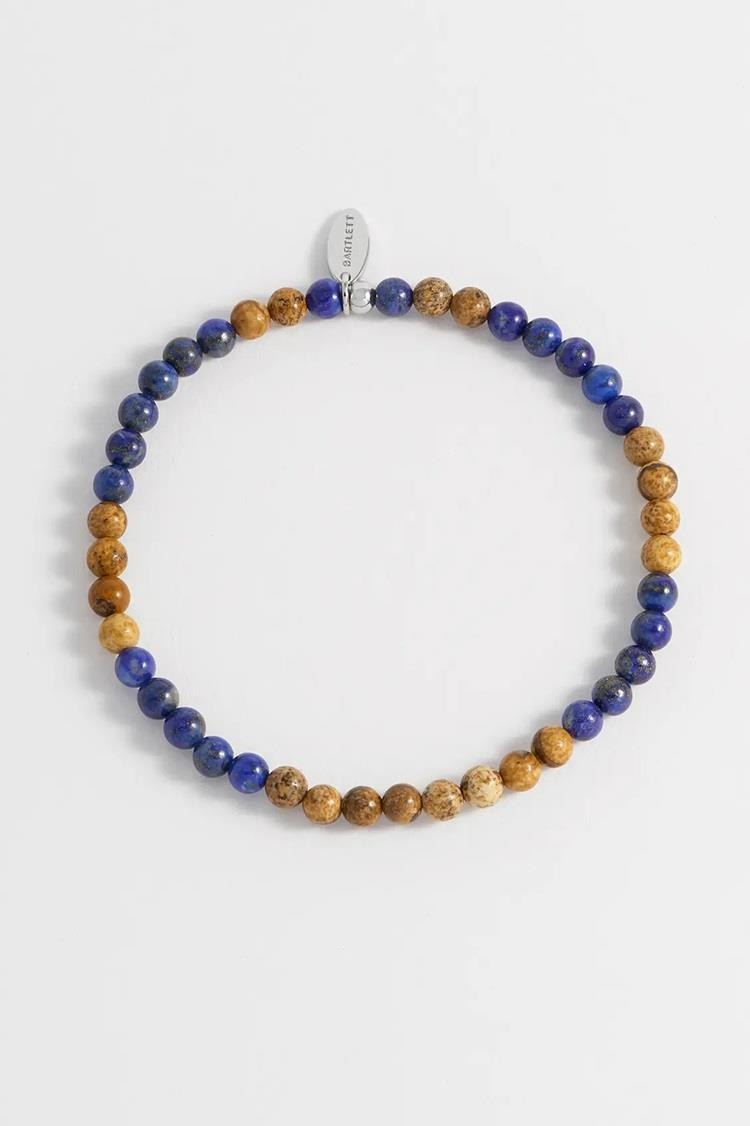 Lapis Lazuli & Picture Jasper(4mm) & Stainless Steel Beaded Bracelet - Bartlett
