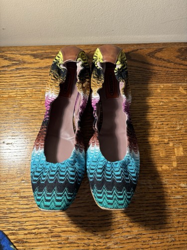 WOMENS MISSONI MULTICOLOR TEXTILE SCRUNCH BALLET FLAT SHOES 39 US/9 *