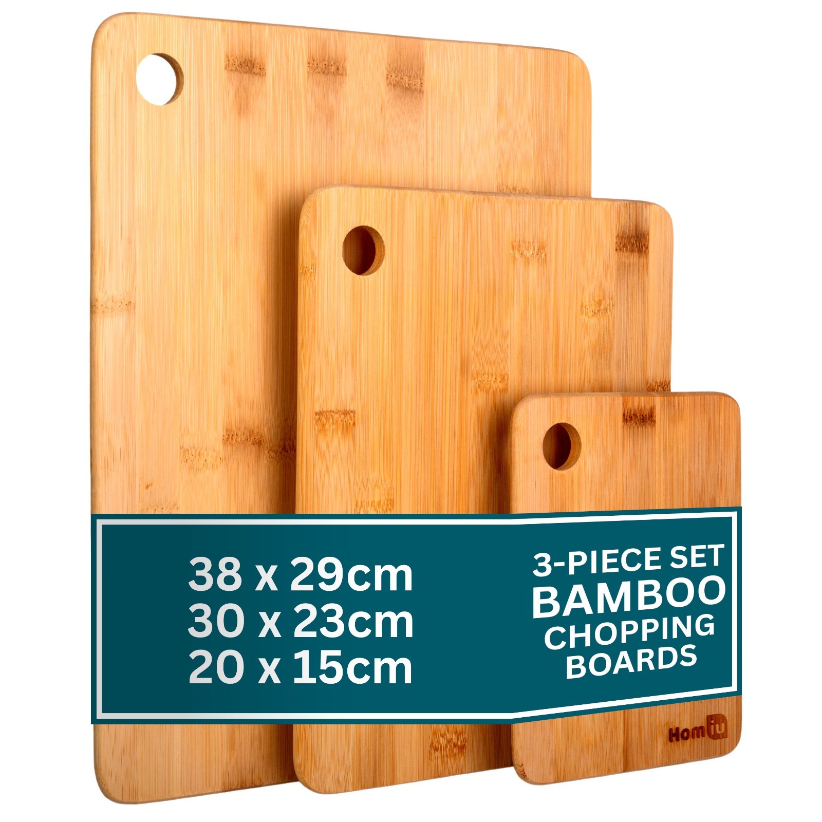 Chopping Board Set of 3 Cutting Block Bamboo Wooden Food Large Boards Kitchen