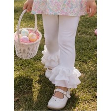 Cheeky Plum White Triple Ruffle Icing Leggings Girls 4T Boutique Made in USA