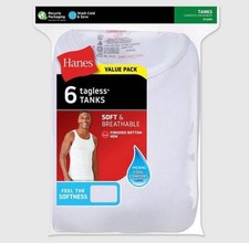 Hanes Men's 6pk Tanks -White Size  S  Sleeveless Undershirts, Moisture Wicking