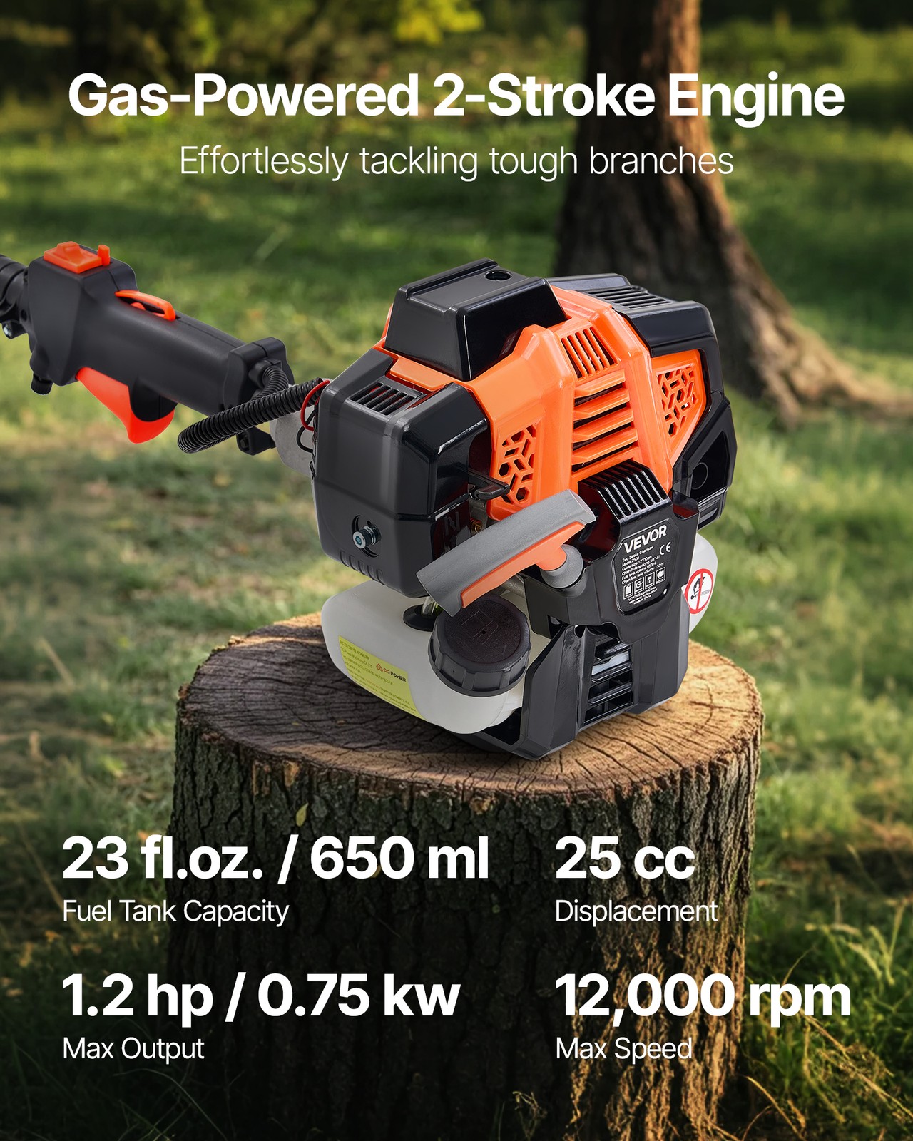 VEVOR Gas Pole Saw 25CC 2-Stroke Extendable Cordless Tree Trimmer 8 in Cutting