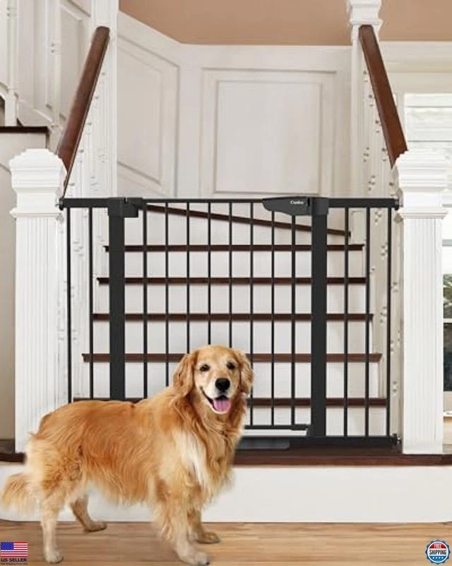 Baby Gate 29.7-46" for Stairs, Auto Close Pet Gate, Easy Install, Black