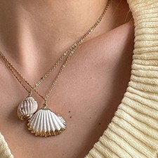 Stainless Steel Gold Thin Chain Conch Pendant...
