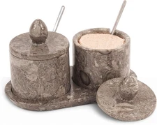 Marble Salt Cellar with Lid and tray 4 Inch Green Onyx Handmade Salt Container