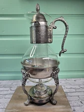 Tarnished Silver Corning Brand Heat Proof Glass Tea Pot With Tea Light Warmer