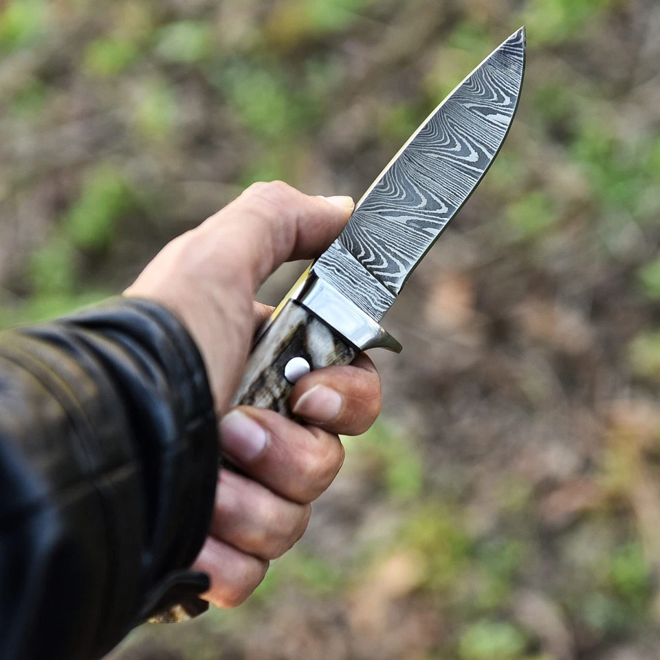 Cuchillo de caza desollador supervivencia camping sin amor de acero damasco hecho a mano personalizado Foto 3 de 4