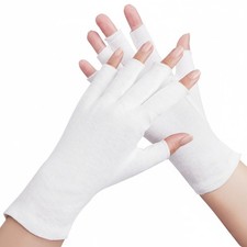 4 Pairs White Cotton Gloves - Fingerless Design 100 Pure Cotton Moisturizing...