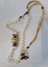 Vintage Indian Kundan Meenakari Pearl Necklace Rajwadi Mughal Dholak Bead Mala