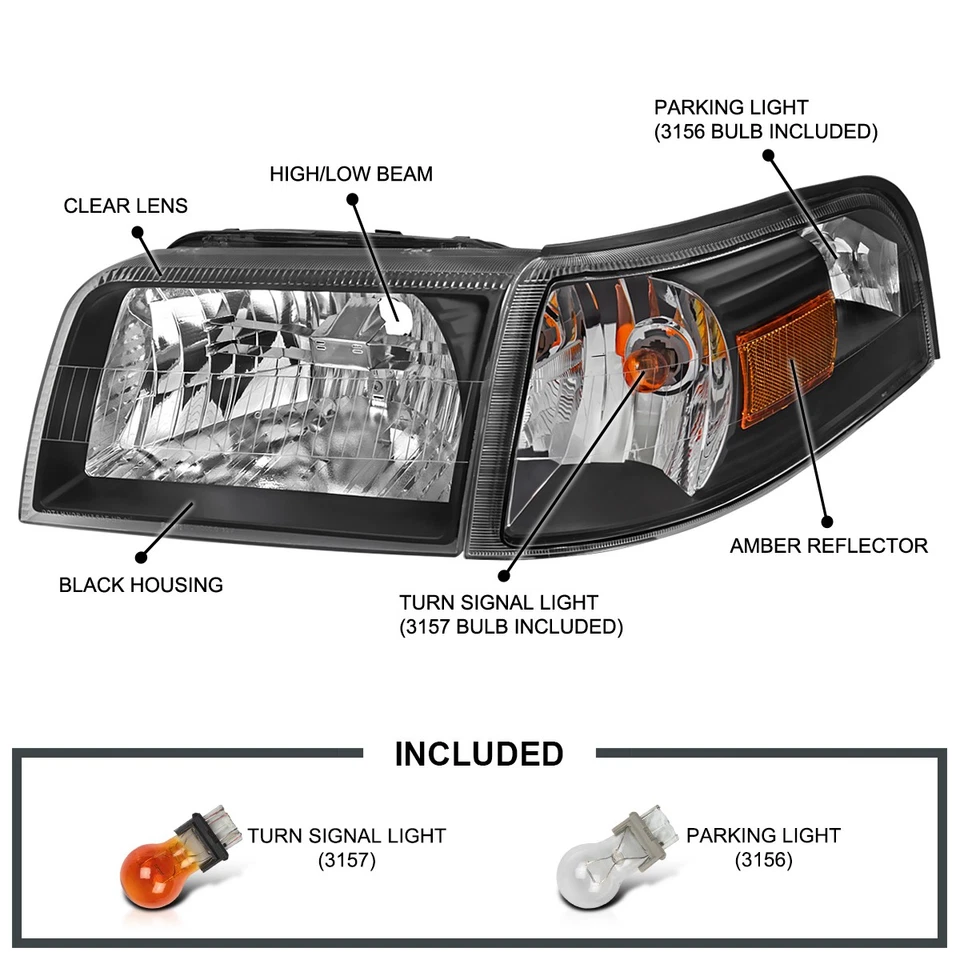 Fits 2006-2011 Mercury Grand Marquis Black Headlights+Corner Lamps Left+Right Foto 3 de 4