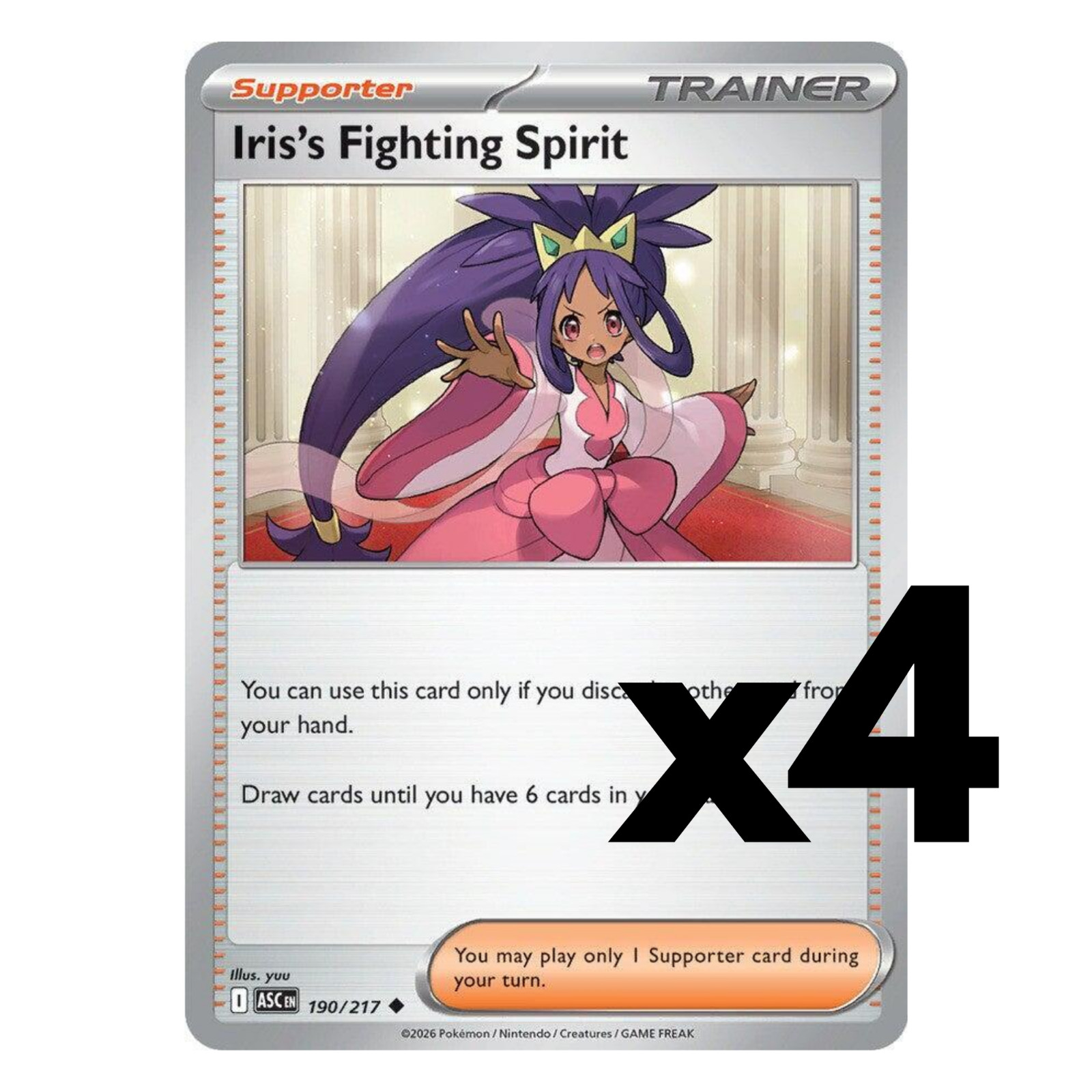 4x Iris's Fighting Spirit 190/217 - ME: Ascended Heroes (ASC) Pokemon Playset x4