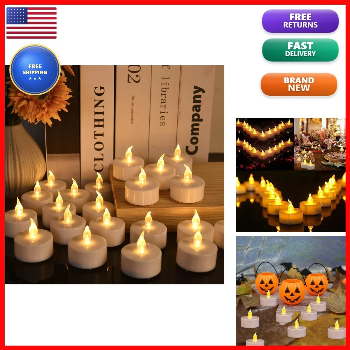 Biyanuo TAT-150 150 Pack Flameless LED Tea Lights Candles Warm Yellow - product detail image 1